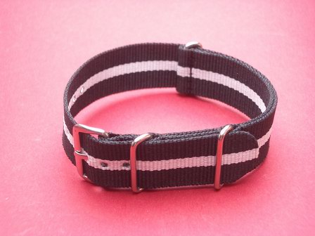 Nato-Armband, Nylonband, Durchzugsband 20mm, Farbe: Schwarz Weiß 