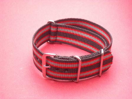 Nato-Armband, Nylonband, Durchzugsband 20mm, Farbe: Schwarz Rot Grau 