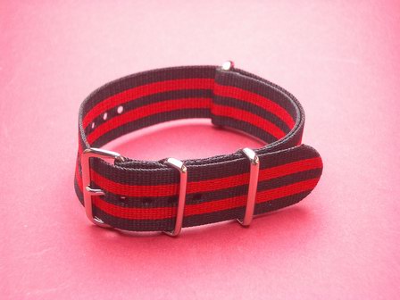 Nato-Armband, Nylonband, Durchzugsband 20mm, Farbe: Schwarz Rot 