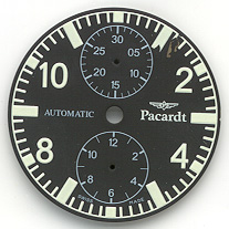 Chronographen-Zifferblatt Valjoux Kaliber: 7750 Signiert: Pacardt Matt 