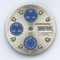 Chronographen-Zifferblatt Valjoux Kaliber: 7750 Signiert: Caunymatic 