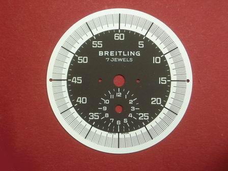 Breitling Stoppuhr-Zifferblatt Kurzzeitmesser, Kaliber: Baumgardner 410 & 411, Metall bedruckt 