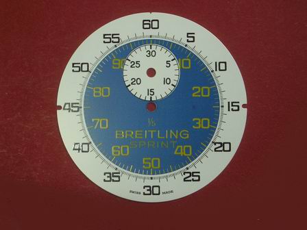 Breitling Stoppuhr-Zifferblatt Kurzzeitmesser, Kaliber: Baumgardner 410 & 411, Metall bedruckt 