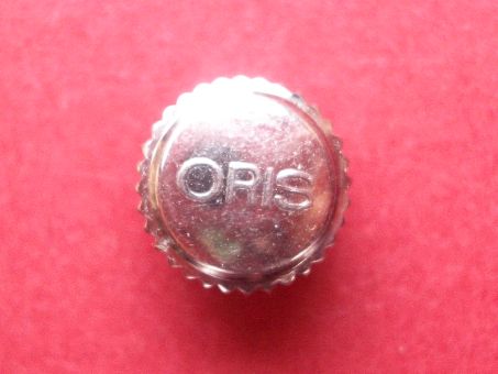 Oris Krone in Stahl, Ø 7,6mm, Gesamthöhe 6,5mm, Höhe ohne Kronenhals 4,5mm,  Gewinde 0,9mm, Tubus 2,5mm 