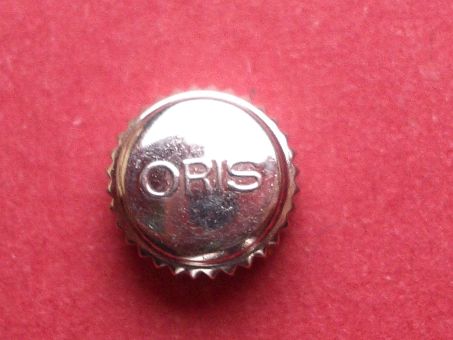 Oris Krone in Stahl, Ø 7,6mm, Höhe 4,4mm, Gewinde 0,9mm, Tubus größer als 2,5mm 