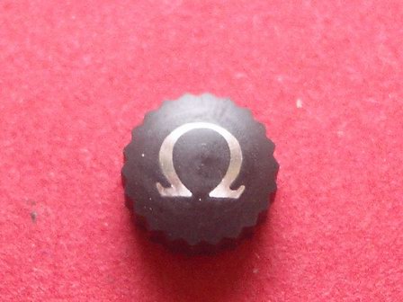 Omega Krone in Stahl schwarz eloxiert, Ø 6,25mm, Höhe 3,55mm, Gewinde 0,9mm, Tubus 2,5mm 