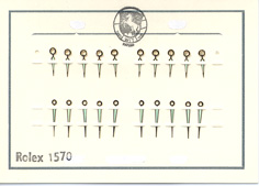 Rolex Herrenarmbanduhr-Zeiger, weiß/blank, Lanzenform als Leuchtzeiger, Loch-Ø Std/Min: 125/80 Minutenzeigerlänge: 10,8mm 