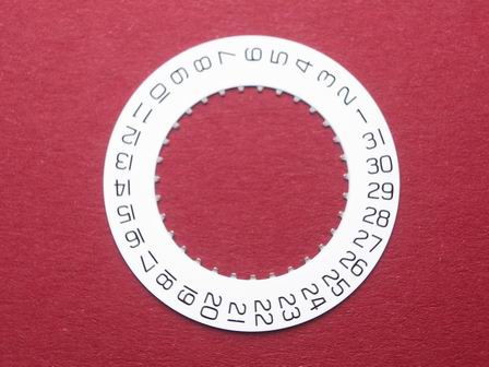 ETA Datumsscheibe, Kaliber 251.262, schwarze Schrift auf weißem Grund,  Datumsfenster bei der 4 