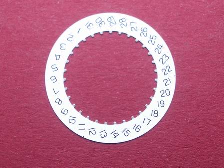 ETA Datumsscheibe, Kaliber 251.471, schwarze Schrift auf weißem Grund,  Datumsfenster bei der 4 
