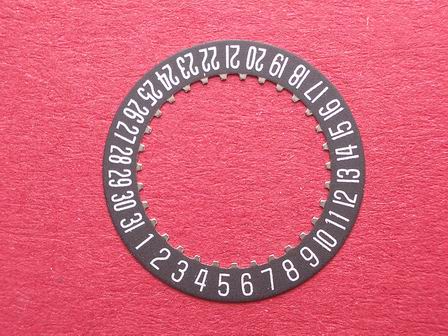ETA Datumsscheibe, Kaliber 256.111, weiße Schrift auf schwarzem Grund,  Datumsfenster bei der 6 
