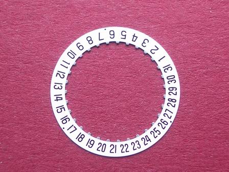 ETA Datumsscheibe, Kaliber 956.112, schwarze Schrift auf weißem Grund,  Datumsfenster bei der 6 