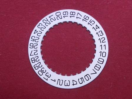 ETA Datumsscheibe, Kaliber 956.412, schwarze Schrift auf weißem Grund,  Datumsfenster bei der 3 