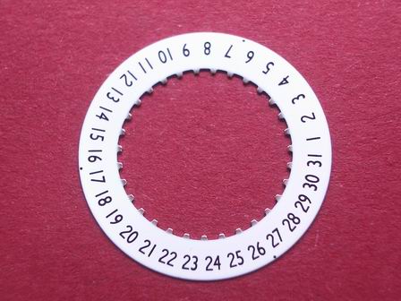 ETA Datumsscheibe, Kaliber 956.612, schwarze Schrift auf weißem Grund,  Datumsfenster bei der 4,3 