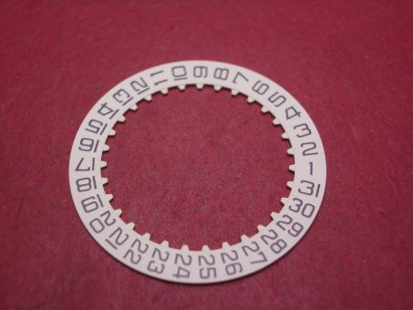 Omega Datumscheibe, Außen-Ø 26,0mm, Innen-Ø 19,57mm, Datum bei der 3, schwarze Schrift auf weißem Grund, NOS (New Old Stock) 