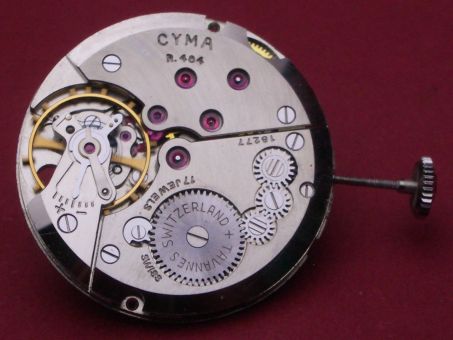 Uhrwerk Cyma Cal. 484, Handaufzug mit kleiner Sekunde, inkl Zeigern, u.a. in Cymaflex Vintage verbaut 