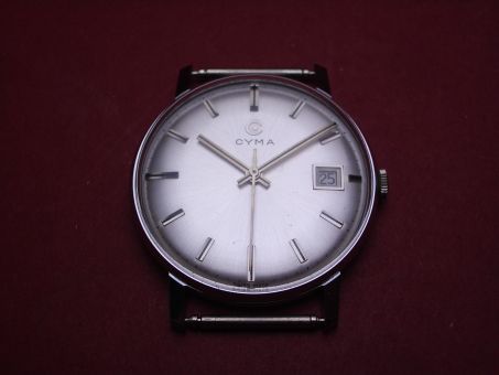 Cyma Dummie für Schaufenster bestehend aus Gehäuse, Zifferblatt, Zeigern, Krone & Federstegen 