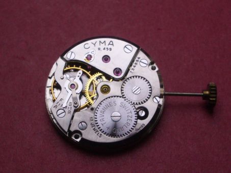 Uhrwerk Cyma Cal. 459, Handaufzug, ohne Zentralsekundenrad, ohne Stundenrad, signiert Tavannes, NOS (New Old Stock) 