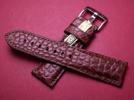 Louisiana Krokodil-Leder-Armband, 24mm im Verlauf auf 22mm Farbe: Braun 
