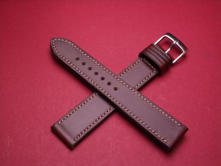 Leder-Armband Calf 20mm im Verlauf auf 18mm, Signiert: Glashütte, Farbe: Braun mit weißer Naht, lang 