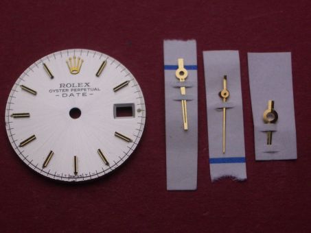 Rolex Oyster Perpetual Date Zifferblatt, Goldfarben, Ø 19,95mm mit Zeigern, gebraucht 