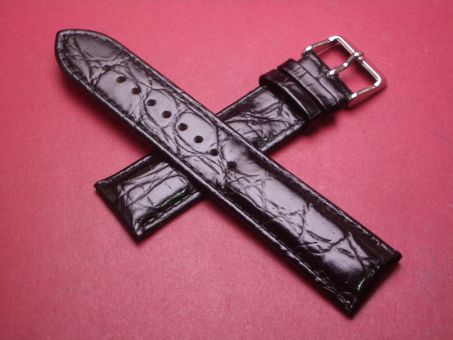 Leder-Armband, Kalbsleder mit Krokoprägung, 22mm im Verlauf auf 20mm, Farbe: schwarz 