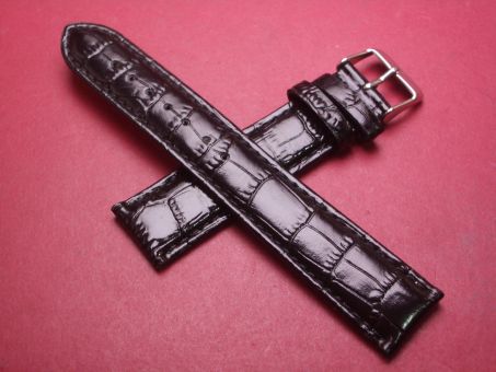 Leder-Armband, Kalbsleder mit Krokoprägung, 20mm im Verlauf auf 18mm, Farbe: schwarz glänzend 