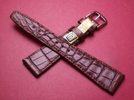 Louisiana Krokodil-Leder-Armband, 20mm im Verlauf auf 14mm an der Schließe, Farbe: dunkelbraun 