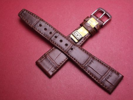 Louisiana Krokodil-Leder-Armband, 20mm im Verlauf auf 14mm an der Schließe, Farbe: dunkelbraun 