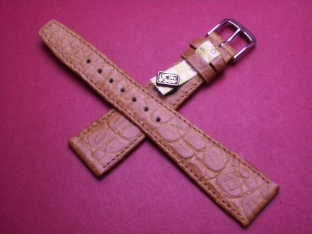 Louisiana Krokodil-Leder-Armband, 20mm im Verlauf auf 14mm an der Schließe, Farbe: cognac-braun 