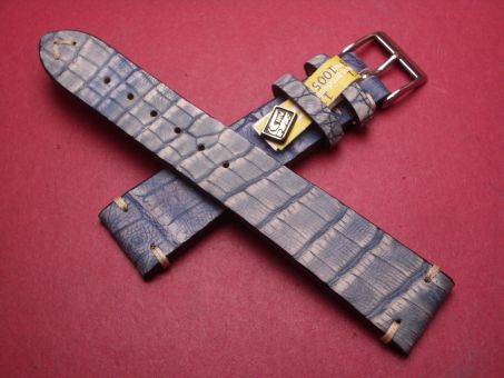 Louisiana Krokodil-Leder-Armband, 20mm im Verlauf auf 16mm an der Schließe, Farbe: verwaschenes jeans-blau 