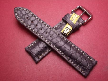 Louisiana Krokodil-Leder-Armband, 22mm im Verlauf auf 20mm an der Schließe, Farbe: grau mit heller Naht 