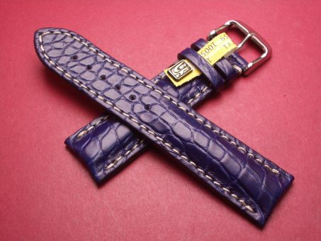 Louisiana Krokodil-Leder-Armband, 22mm im Verlauf auf 20mm an der Schließe, Farbe: königsblau mit heller Naht 