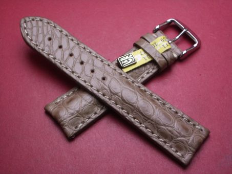 Louisiana Krokodil-Leder-Armband, 22mm im Verlauf auf 20mm an der Schließe, Farbe: taupe mit heller Naht 