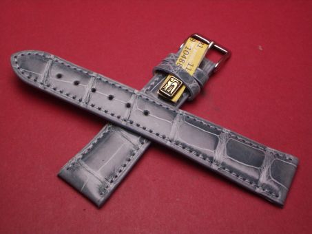 Louisiana Krokodil-Leder-Armband, 20mm im Verlauf auf 16mm an der Schließe, Farbe: grau-blau 