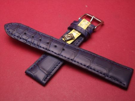 Louisiana Krokodil-Leder-Armband, 20mm im Verlauf auf 18mm an der Schließe, Farbe: dunkelblau matt 
