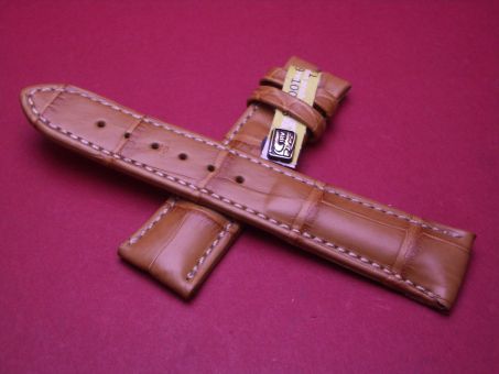 Louisiana Krokodil-Leder-Armband, 20mm im Verlauf auf 18mm an der Schließe, Farbe: hellbraun mit heller Naht 