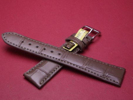 Louisiana Krokodil-Leder-Armband, 20mm im Verlauf auf 16mm an der Schließe, Farbe: pastell braun 