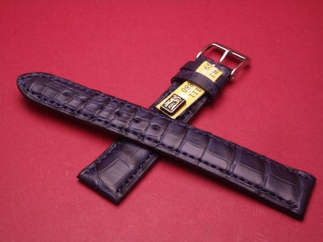 Louisiana Krokodil-Leder-Armband, 18mm im Verlauf auf 16mm an der Schließe, Farbe: blau 