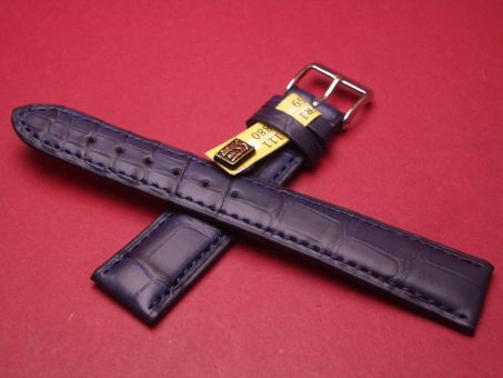 Louisiana Krokodil-Leder-Armband, 18mm im Verlauf auf 16mm an der Schließe, Farbe: blau 