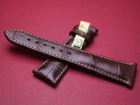 Louisiana Krokodil-Leder-Armband, 22mm im Verlauf auf 18mm an der Schließe, Farbe: braun, helle Naht 