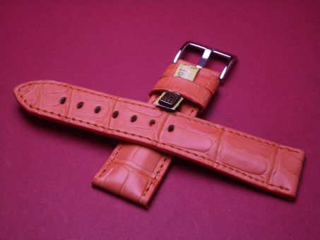 Louisiana Krokodil-Leder-Armband, 22mm im Verlauf auf 20mm an der Schließe, Farbe: orange 