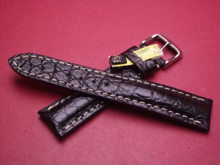 Louisiana Krokodil-Leder-Armband, 20mm im Verlauf auf 18mm an der Schließe, Farbe: schwarz helle Naht 