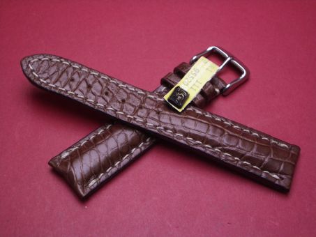 Louisiana Krokodil-Leder-Armband, 20mm im Verlauf auf 18mm an der Schließe, Farbe: braun helle Naht 