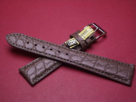 Louisiana Krokodil-Leder-Armband, 20mm im Verlauf auf 16mm an der Schließe, Farbe: taupe 