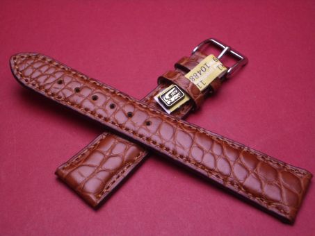 Louisiana Krokodil-Leder-Armband, 20mm im Verlauf auf 16mm an der Schließe, Farbe: braun mit dunklem Rand 