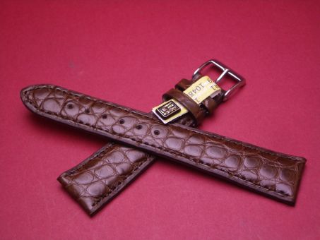 Louisiana Krokodil-Leder-Armband, 20mm im Verlauf auf 16mm an der Schließe, Farbe: dunkelbraun mit dunklem Rand 