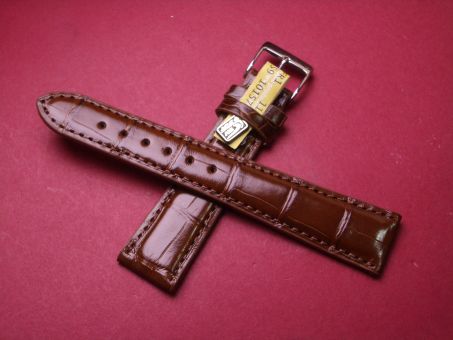 Louisiana Krokodil-Leder-Armband, 20mm im Verlauf auf 16mm Farbe: Braun (große Narbung) 