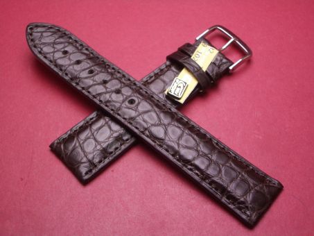 Louisiana Krokodil-Leder-Armband, 22mm im Verlauf auf 20mm an der Schließe, Farbe: dunkelbraun, XL-Länge 