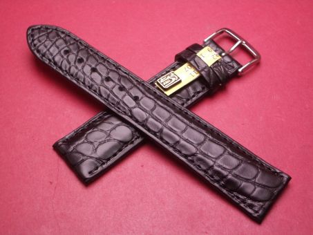 Louisiana Krokodil-Leder-Armband, 22mm im Verlauf auf 20mm an der Schließe, Farbe: schwarz, XL-Länge 