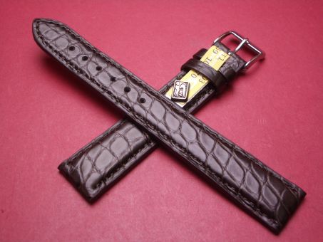 Louisiana Krokodil-Leder-Armband, 18mm im Verlauf auf 16mm an der Schließe, Farbe: dunkelbraun, XL-Länge 